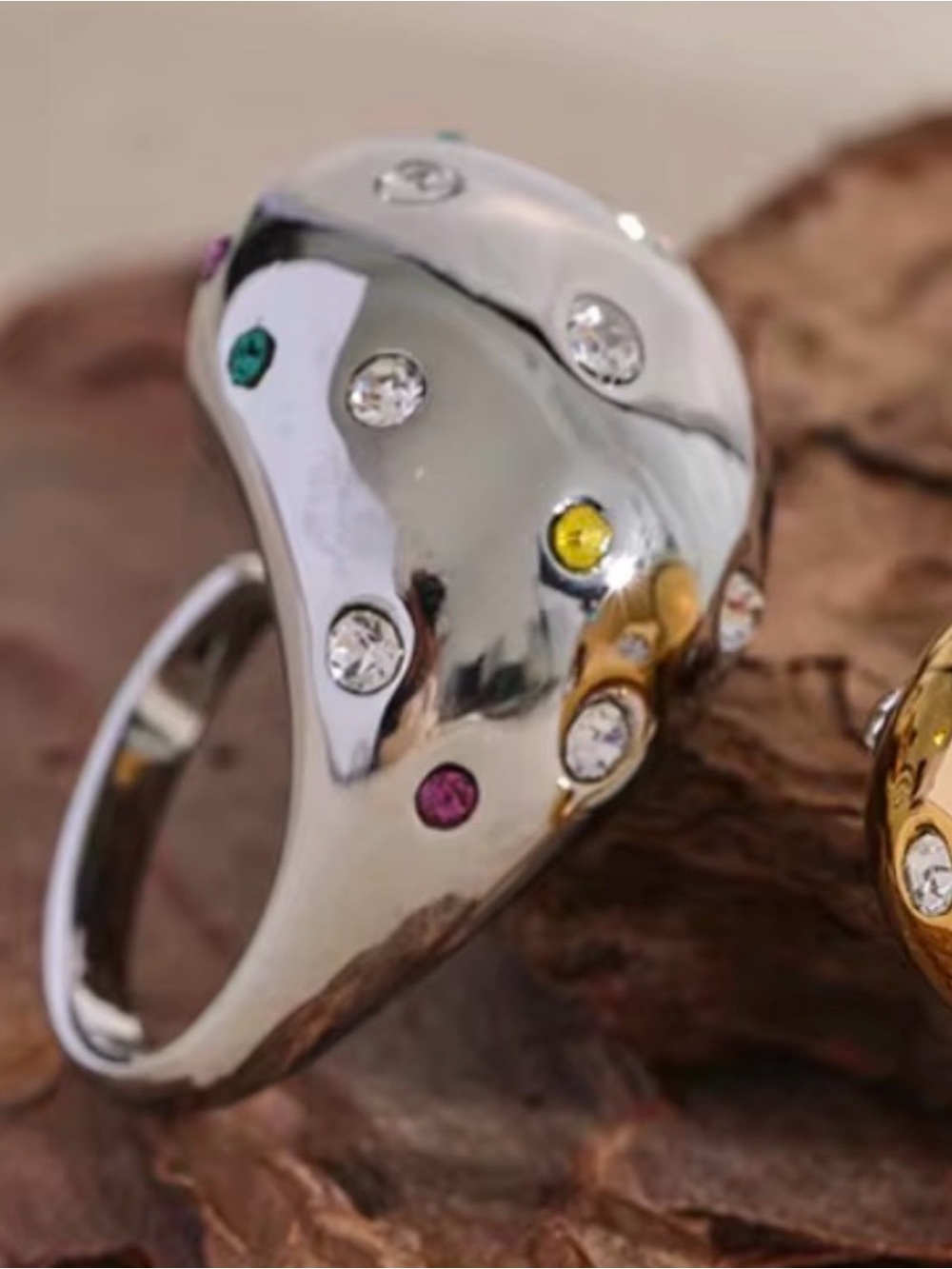 Silver-tone Multicolor Crystal Dome Ring - Picture 5 of 10